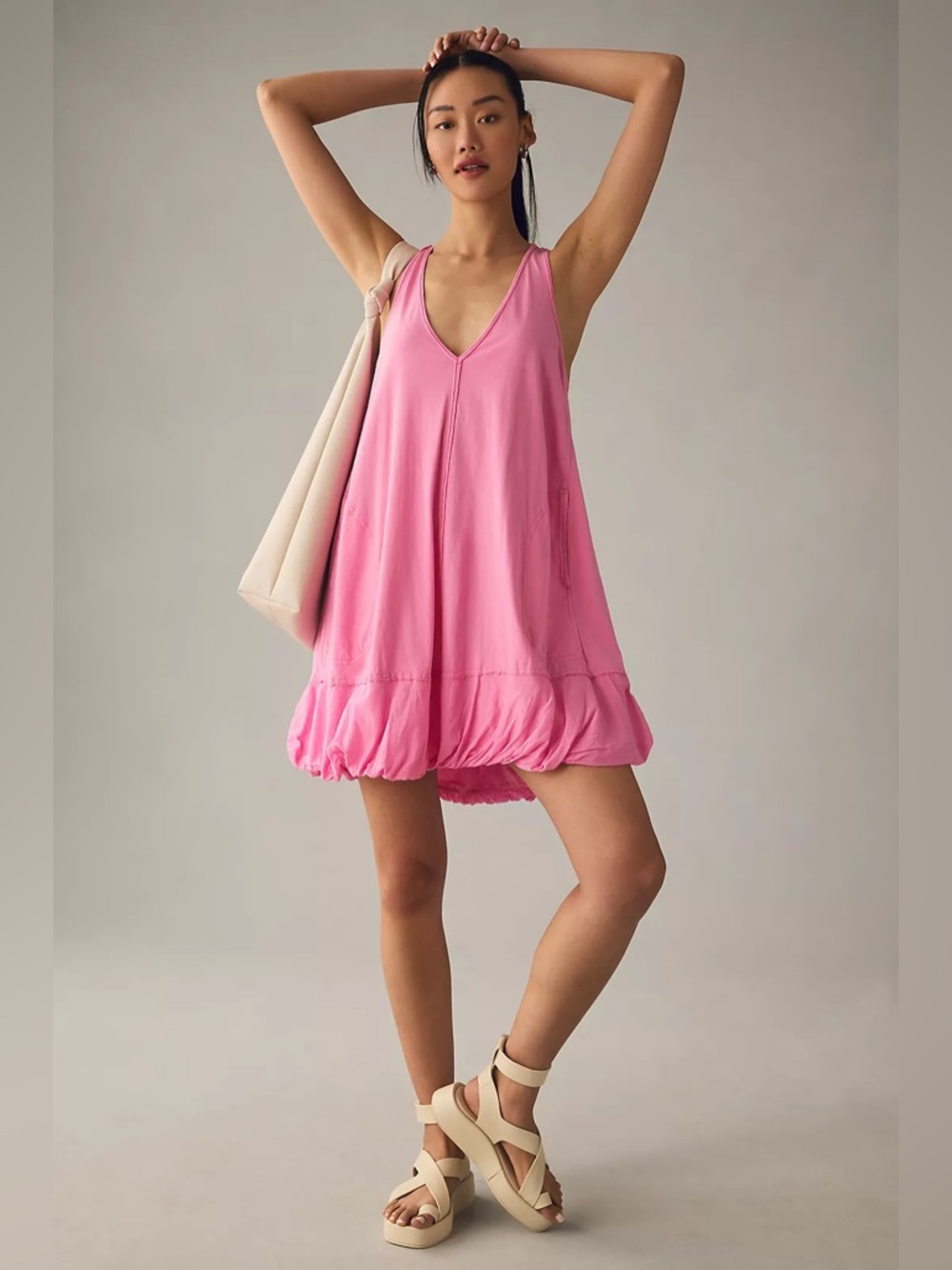 Daily Practice Anthropologie Bubble- Hem Dress Pink - Picture 1 of 7